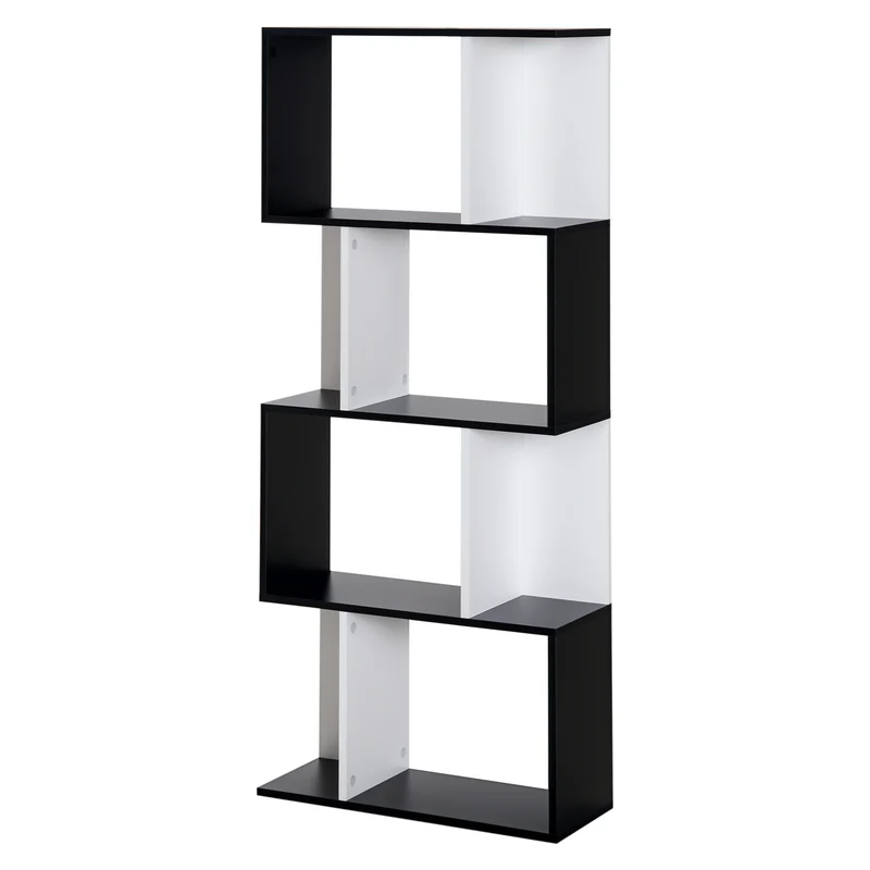 Bibliothèque en forme de s pour salon 60 x 24 x 148 cm 5 étagères rangement sûr moderne en panneau de particules noir 21_0001730