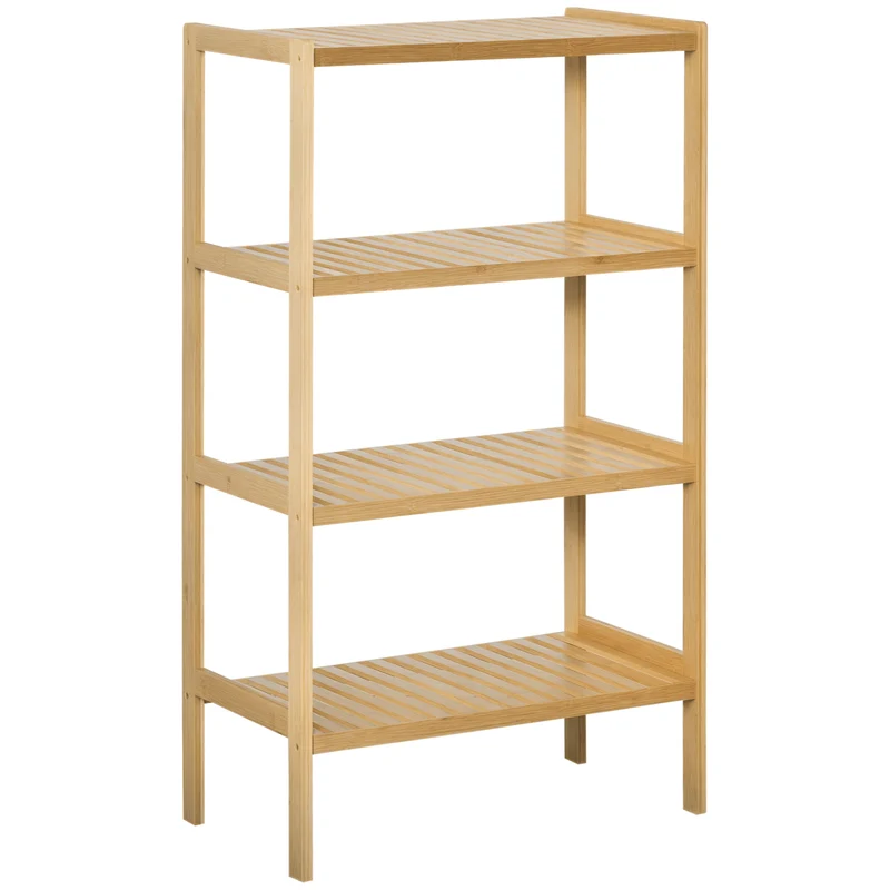 Étagère de rangement 4 niveaux pour salon 62 x 33 x 112 cm anti-basculement ventilée moderne en bambou bois naturel 21_0002867