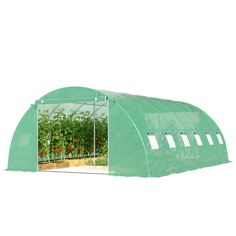 Serre tunnel maraîchère 395 x 595 x 199 cm stabilité renforcée portes enroulables contemporain en acier galvanisé vert 21_0005649