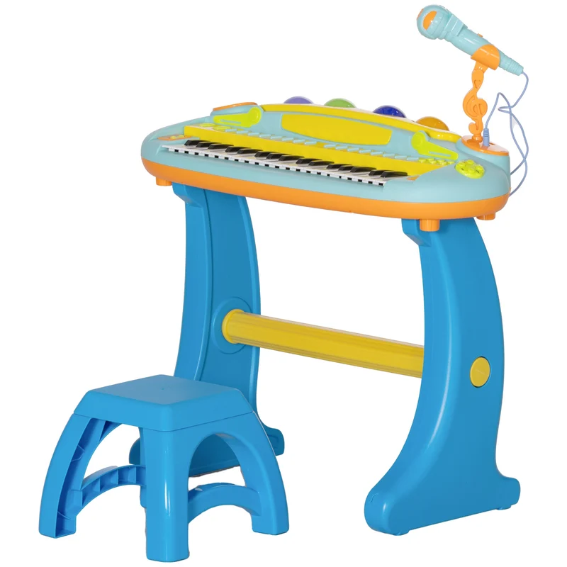 Piano enfant électronique 58,5 x 25 x 63 cm enregistrement lumières led design moderne chambre ambiance cosy en abs bleu 21_0000697