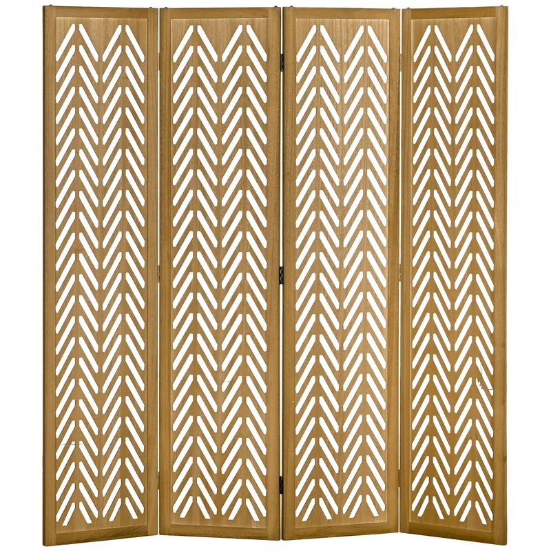 Paravent séparateur de pièce pliable 4 panneaux 160 x 170 x 1.7 cm ajouré autoportant épuré moderne salon en bois marron 21_0001294