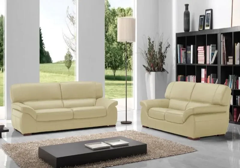 Canapé droit ou convertible en cuir crème - Adela