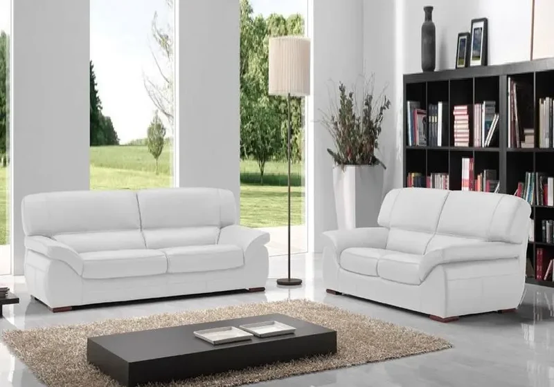 Canapé droit ou convertible en cuir blanc - Adela