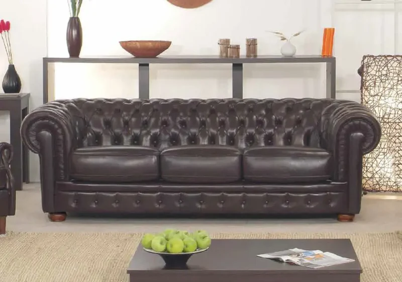 Canapé Chesterfield fixe ou convertible en cuir marron - Stella