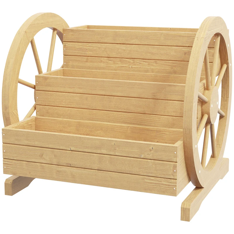 Jardinière sur pieds triple niveau potager 62 x 61 x 57 cm hauteur pratique avec roues rustique vintage en bois naturel 21_0005419