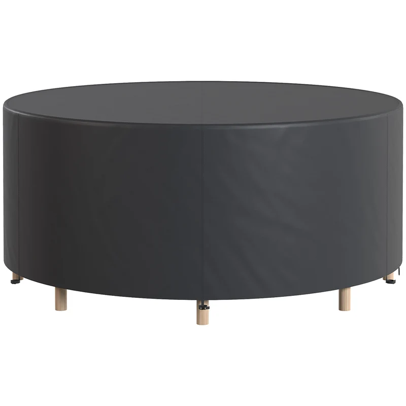 Housse de jardin ronde 200 x 80 cm imperméable antidéchirure maintien par cordons style moderne épuré en polyester noir 21_0005776