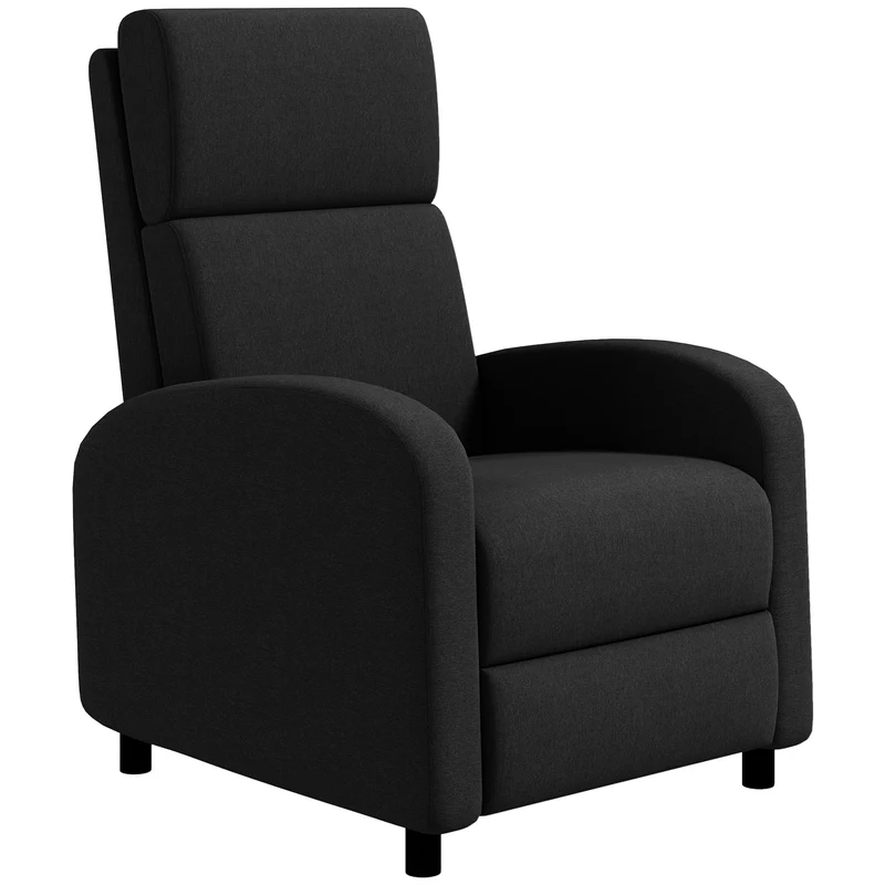 Fauteuil inclinable salon 64 x 86 x 102 cm repose-pieds intégré dossier réglable 160° moderne épuré en polyester noir 21_0003129