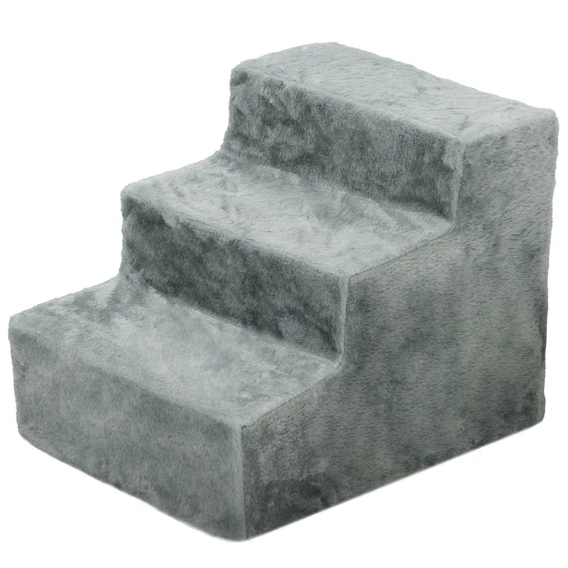 Escalier pour animaux 3 marches canapé lit 46 x 35 x 35 cm antidérapant léger scandinave épuré stable en bois gris clair 21_0007408