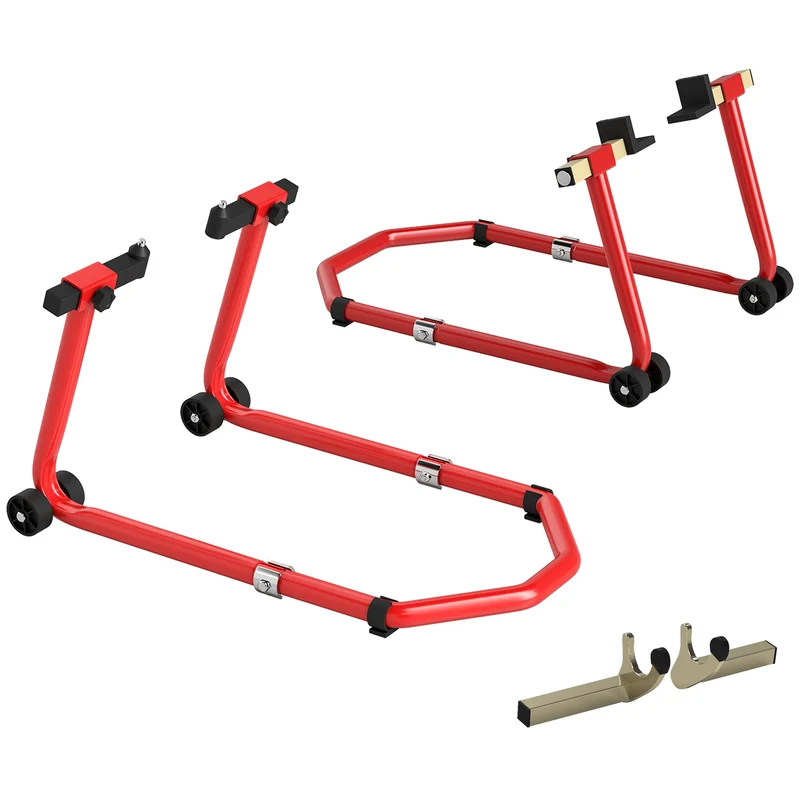 Béquille moto avant et arrière réglable 42 x 36 x 64 cm stabilité charge 390 kg très pratique industriel en acier rouge 21_0007197