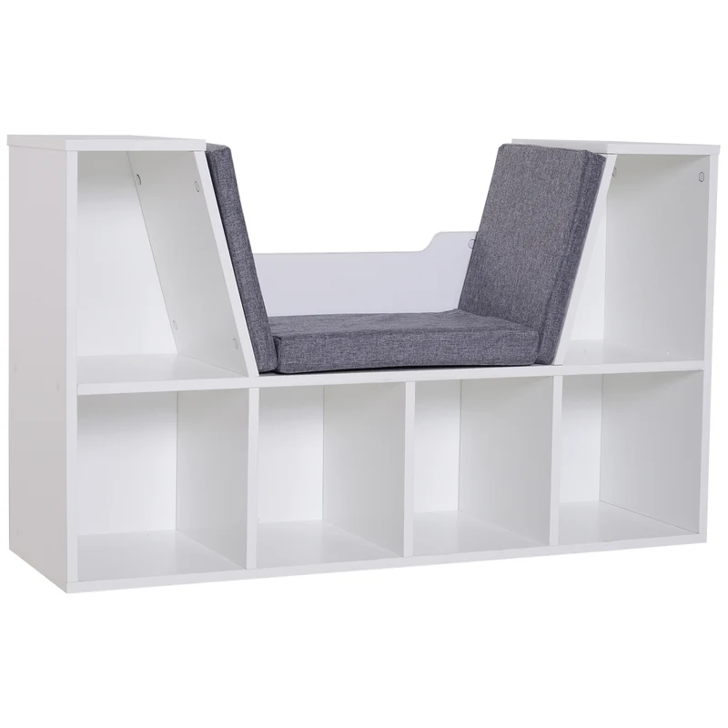Bibliothèque banc 2 en 1 enfant 102 x 30 x 61 cm rangement 6 casiers coin lecture moderne en panneau de particules gris 21_0002417