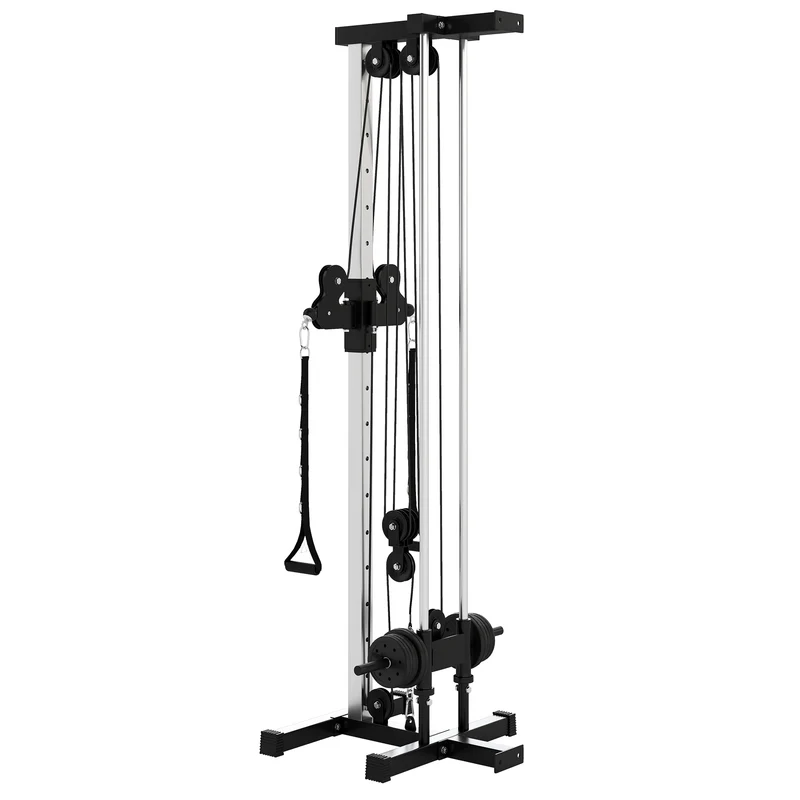Station de musculation double poulie murale 62 x 60 x 200 cm 15 réglages exercices variés industriel en acier noir 21_0006814