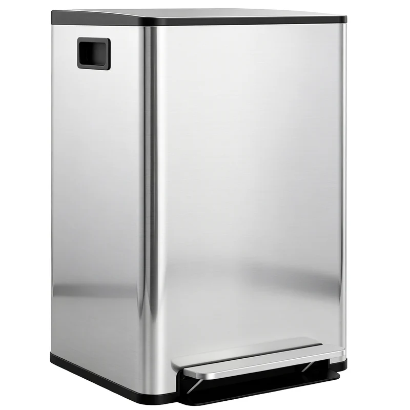 Poubelle de cuisine à pédale 48 x 38 x 67 cm 2 compartiments 2 x 30 l fermeture douce stable design épuré en inox argent 21_0005917