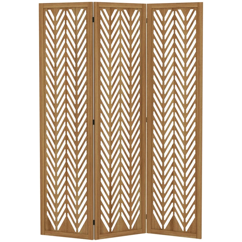 Paravent séparateur de pièce pliable 3 panneaux ajourés 120 x 170 x 1.7 cm intimité naturel moderne en bois marron clair 21_0001293
