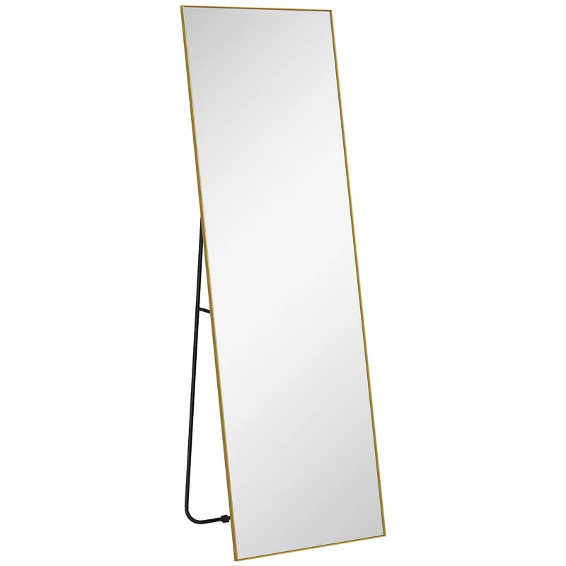 Miroir pleine longueur rectangulaire 50 x 160 cm polyvalent antiéclats cadre épais classique décoratif en métal doré 21_0001662