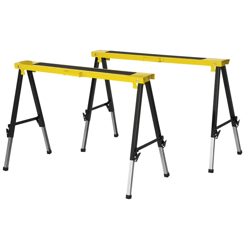 Lot de 2 tréteaux pliables télescopiques bricolage réglables 100 x 60 x 62-90 cm antidérapants industriel en métal noir 21_0007082