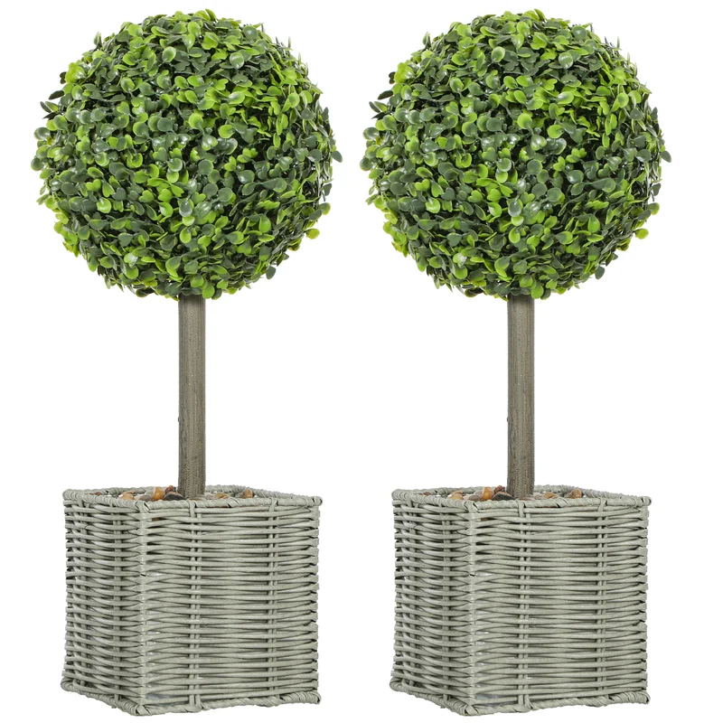 Lot de 2 topiaires de buis artificiels pour salon 50 x 15 x 15 cm sans arrosage design contemporain en plastique vert 21_0001398