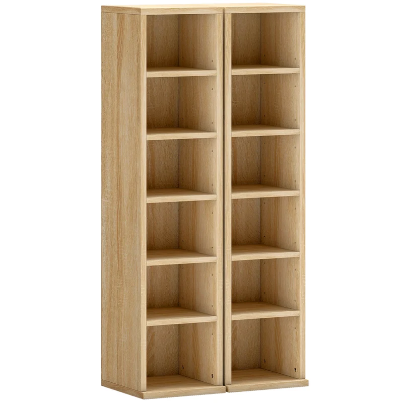 Lot de 2 colonnes cd 21 x 22.5 x 88.5 cm 204 cd grande capacité anti basculement moderne en panneaux de particules chêne 21_0001801