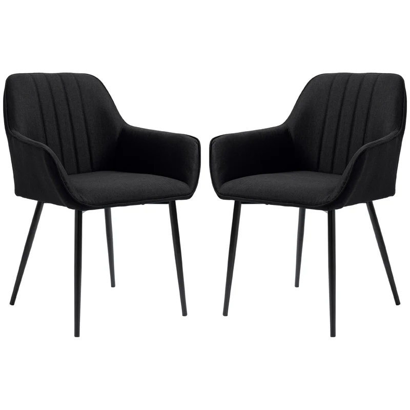Lot de 2 chaises salle à manger 59,5 x 56,5 x 81 cm assise rembourrée dossier matelassé scandinave en polyester noir 21_0002208