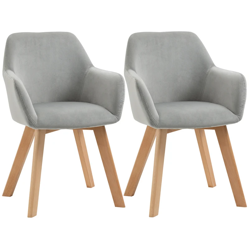 Lot de 2 chaises de salle à manger rembourrées dossier incurvé 54 x 57 x 80 cm scandinave contemporain en tissu gris 21_0002290