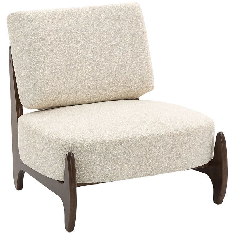 Fauteuil salon chambre enveloppant 72 x 73.5 x 81 cm assise rembourrée épaisse moderne minimaliste en chenille crème 21_0003613