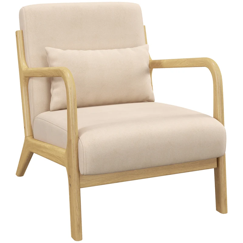 Fauteuil relax assise profonde 61 x 78 x 76 cm dossier incliné accoudoirs cocooning contemporain en polyester beige 21_0003090