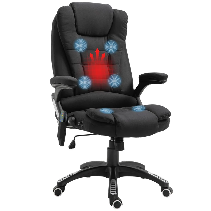 Fauteuil de bureau 68 x 72 x 110-120 cm massant chauffant moderne design ambiance cosy finition mate en polyester noir 21_0006151