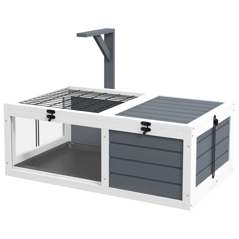Enclos pour tortue double aire 81 x 48 x 31.5 cm niche abritée entretien facile contemporain scandinave en bois gris 21_0007839
