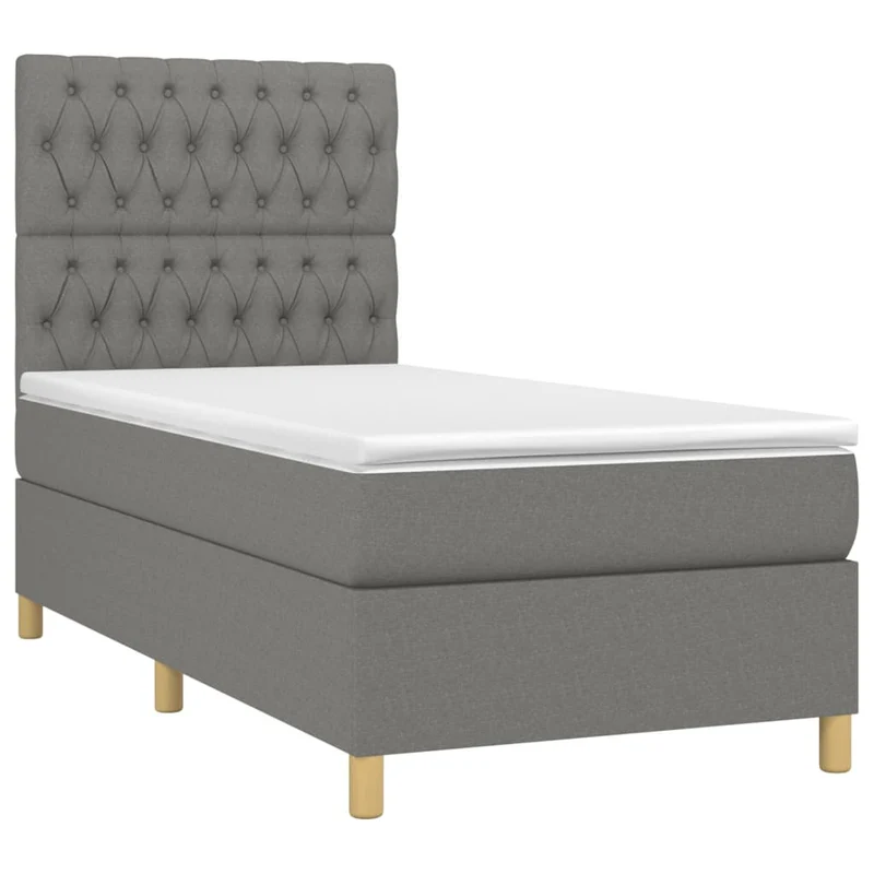 Cadre de lit LED avec sommier tête de lit matelas 90x200cm tissu gris foncé TDL0209378