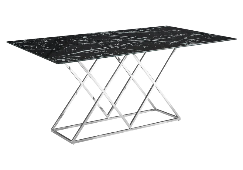 Table à manger effet marbre noir et pied argent - Erly