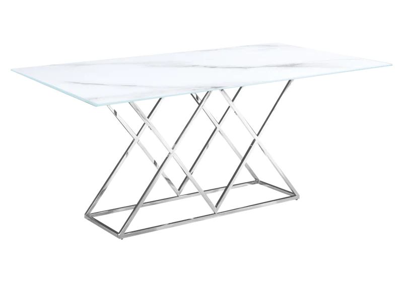 Table à manger effet marbre blanc et pied argent - Erly