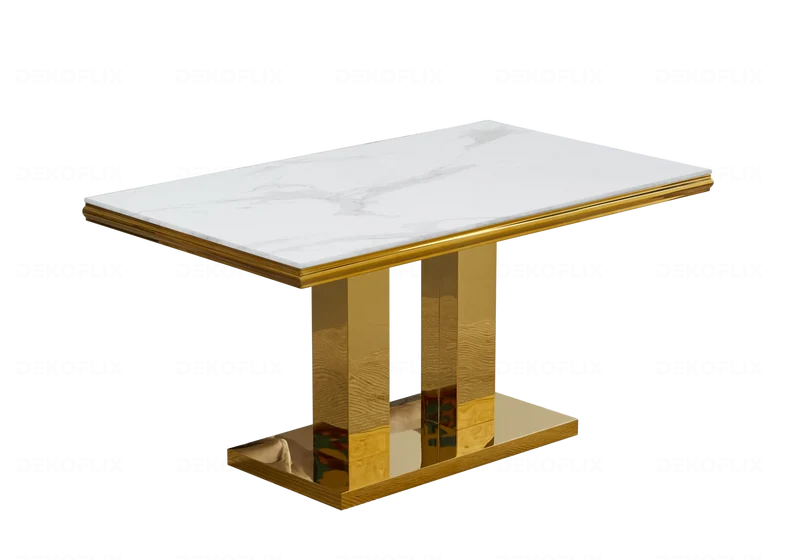 Table à manger marbre blanc dorée design - Versus
