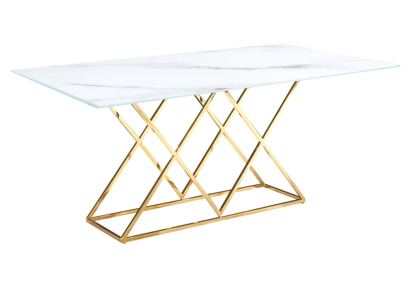 Table à manger effet marbre noir et pied doré - Erly