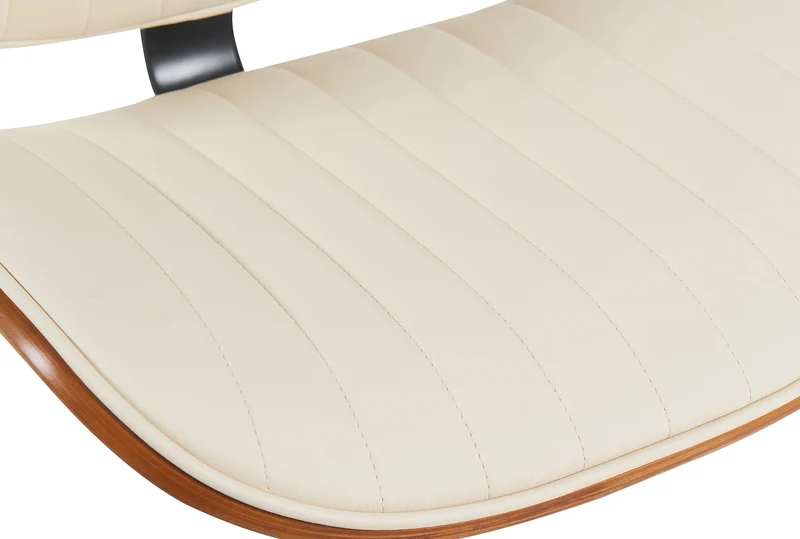 Lot de 2 tabourets de bar style rétro moderne assise en PVC crème bois noyer et cadre métal noir 10_0006687