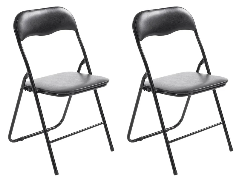 Lot de 2 chaises pliantes en métal pour réception et usage quotidien structure métallique noir assises PVC noir 10_0008402
