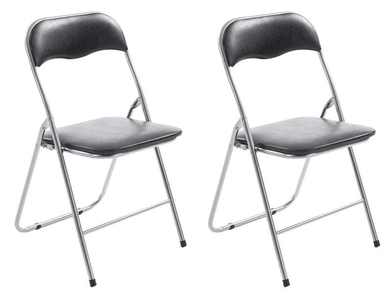 Lot de 2 chaises pliantes en métal pour réception et usage quotidien structure métallique argenté assises PVC noir 10_0008343