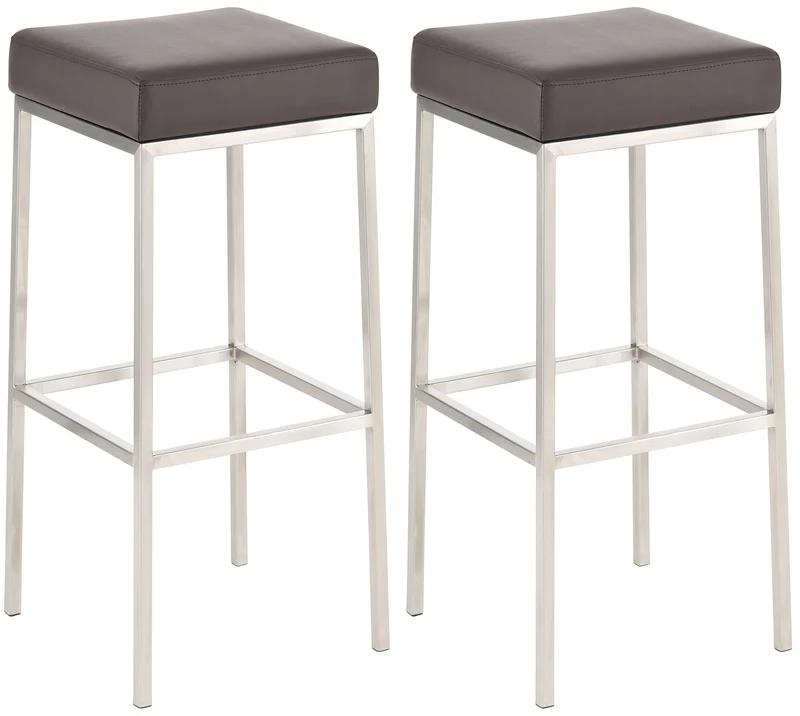 Lot de 2 tabourets de bar avec repose-pieds design simple hauteur 85 cm en PVC marron et acier inoxydable 10_0004373
