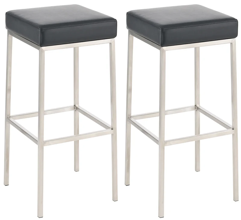 Lot de 2 tabourets de bar avec repose-pieds design simple hauteur 85 cm en PVC noir et acier inoxydable 10_0004371