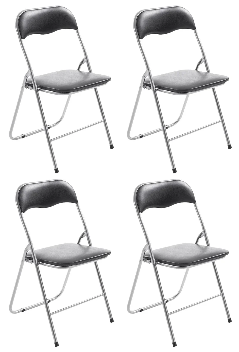 Lot de 4 chaises d'appoint cuisine pliable en métal argenté et PVC noir 10_0005956