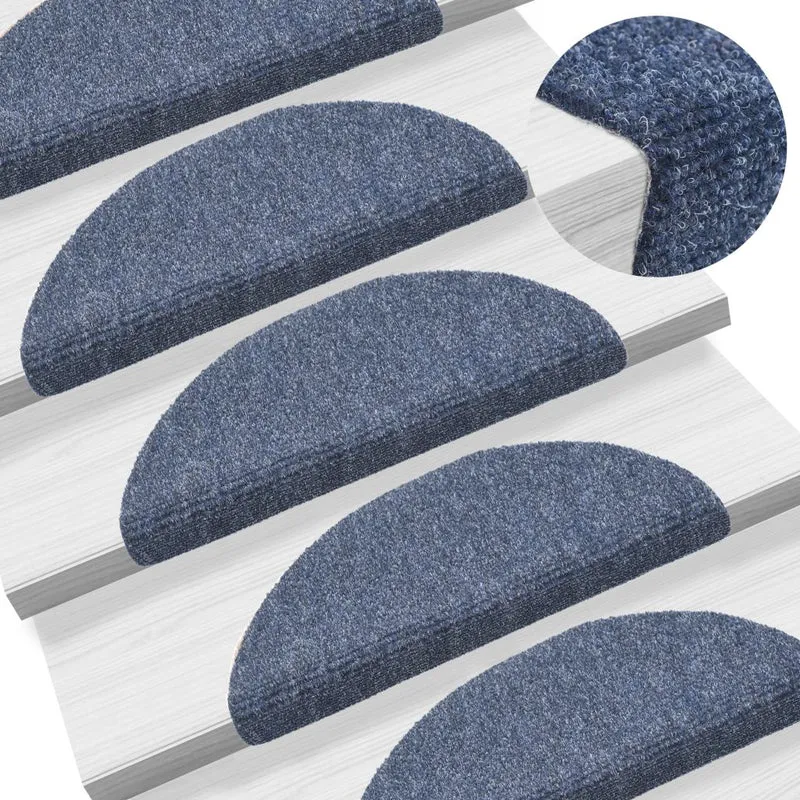 Tapis d'escalier auto-adhésif Poinçon aiguilleté 15 pièces Bleu DEC023309