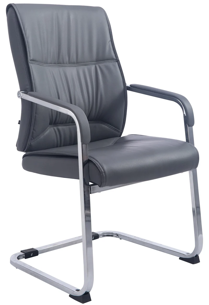 Fauteuil de bureau sans roulettes chaise visiteur sans roulettes jusqu'à 260kg en PVC gris 10_0002773