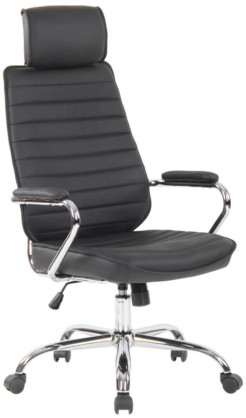 Fauteuil de bureau hauteur réglable pivotant mécanisme de bascule cuir véritable noir et métal chromé 10_0002618
