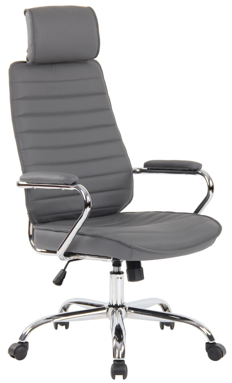 Fauteuil de bureau hauteur réglable pivotant mécanisme de bascule en cuir véritable gris et métal chromé 10_0002620