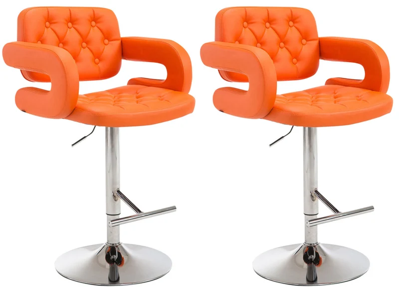 Lot de 2 tabourets de bar capitonné en synthétique orange accoudoirs repose-pieds design moderne TDB10499