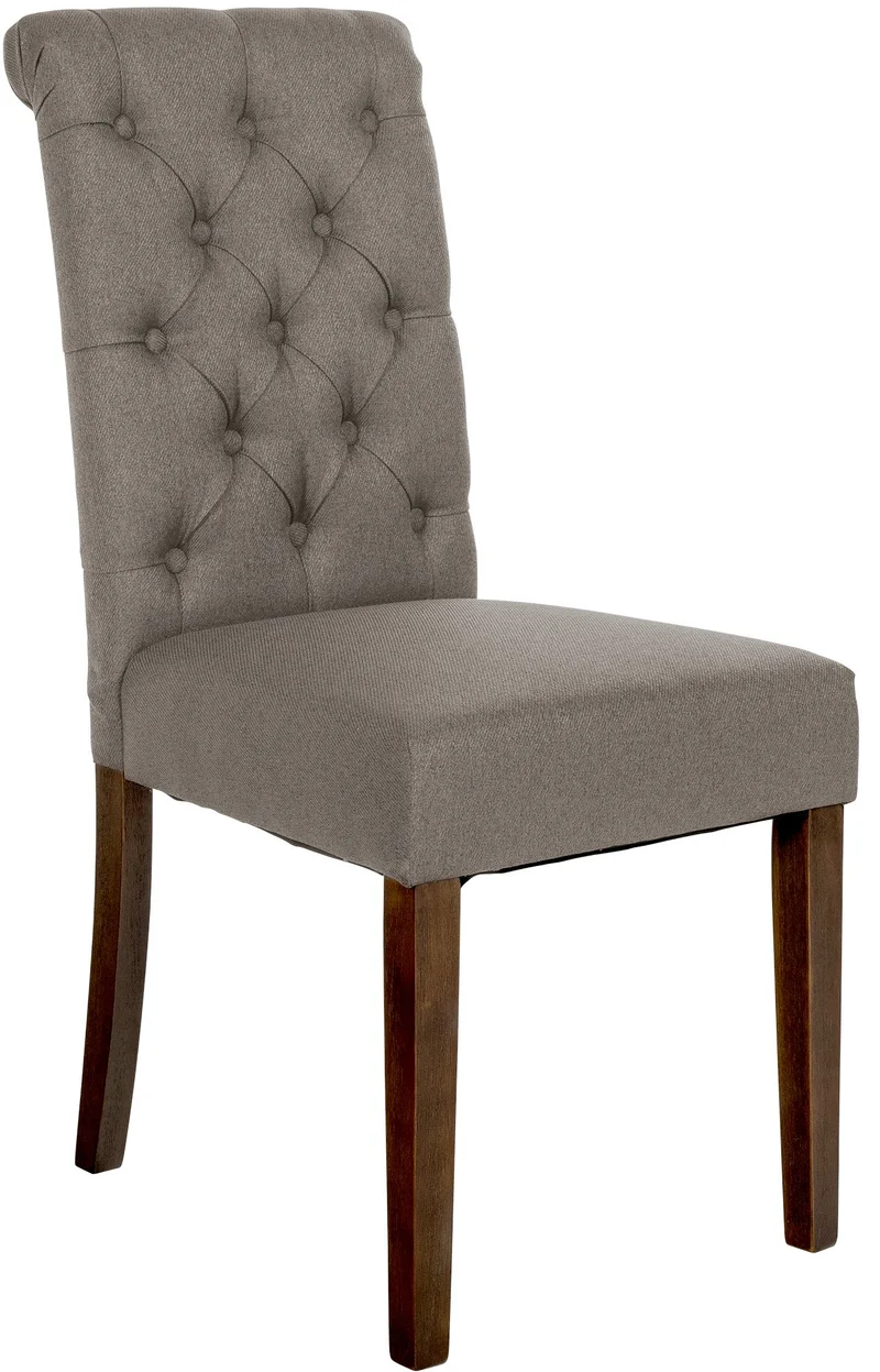 Chaise de salle à manger x1 dossier capitonné en tissu taupe pieds en bois marron 10_0002052