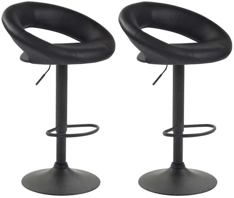 Lot de 2 tabourets de bar en synthétique noir design moderne base métal noir mat TDB10546
