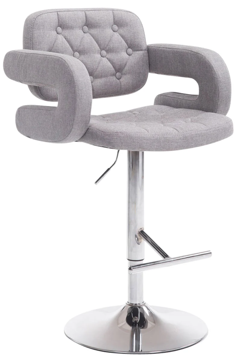 Tabouret de bar x1 design moderne avec repose-pieds accoudoirs en tissu capitonné gris et métal 10_0000037