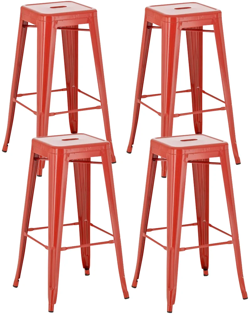 Lot de 4 tabourets de bar style industriel avec repose-pieds en métal rouge TDB10288