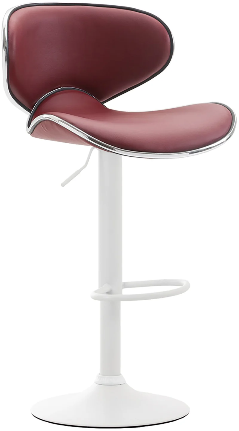 Tabouret de bar x1 sièges modernes aux lignes ondulées en PVC bordeaux pied trompette métal blanc 10_0005672