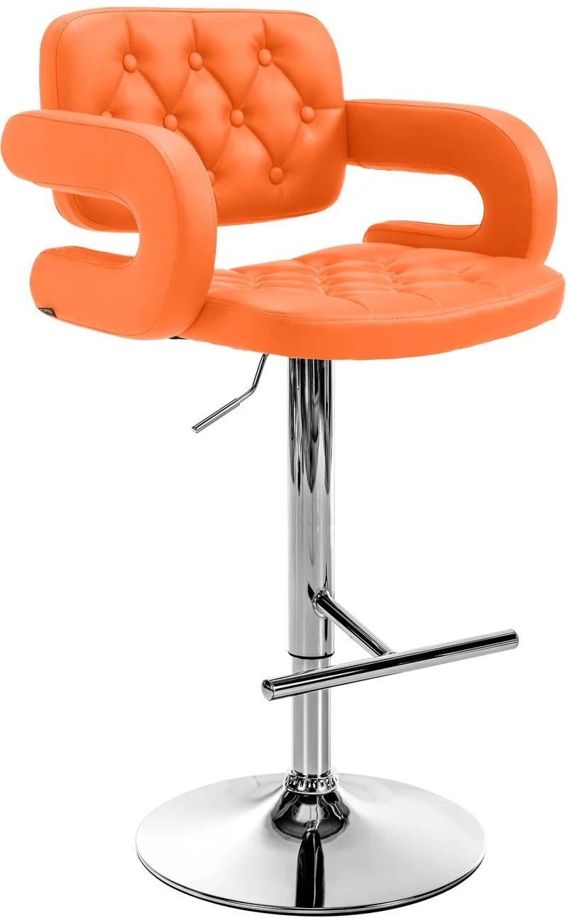 Tabouret de bar x1 design moderne assise capitonnée similicuir orange pied chromé 10_0005957