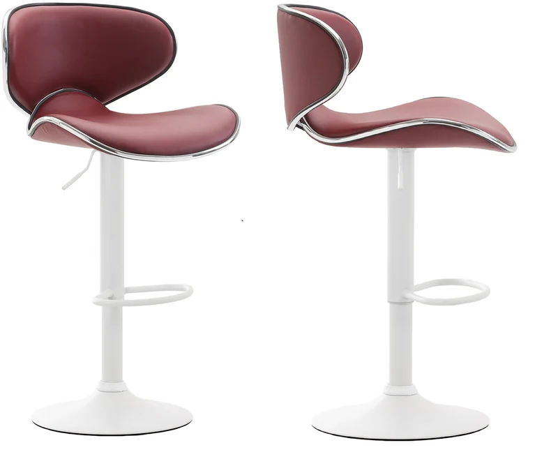 Lot de 2 tabourets de bar design contemporain pieds en métal blanc mat assise en synthétique bordeaux 10_0000348